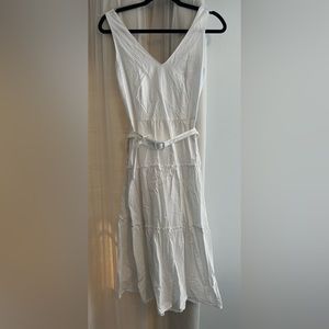 Ann Taylor - white midi dress, A-line cut with belt detailing